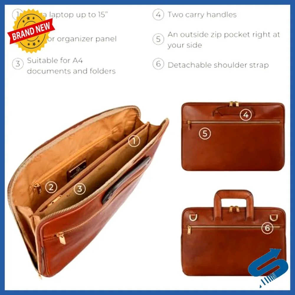 Italian Leather Briefcase for Laptop Up to 15
